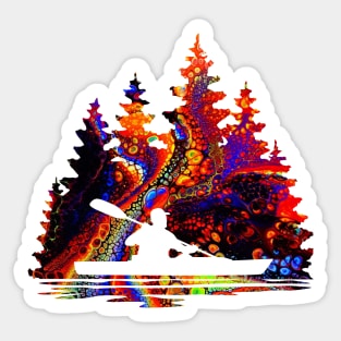 Rainbow Marble Pattern of a Kayaker Paddling Silhouette Sticker